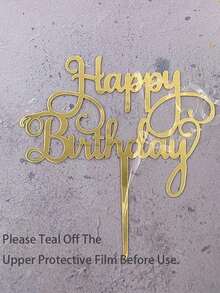 5pcs Gold Cake Toppers, Acrylic Happy Birthday Cake Decorations - Multicolor - View 8