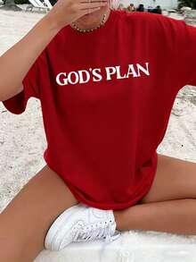Vintage Women's Round Neck T-Shirt With Double-Sided Print, "God's Plan, Your Plan" (Isaiah 55:8-9), Floral Pattern T-Shirt, Casual Christian Faith Top, Soft And Lightweight Women's T-Shirt, Religious Gift, Breathable And Stylish. - 紅色 - 查看 2