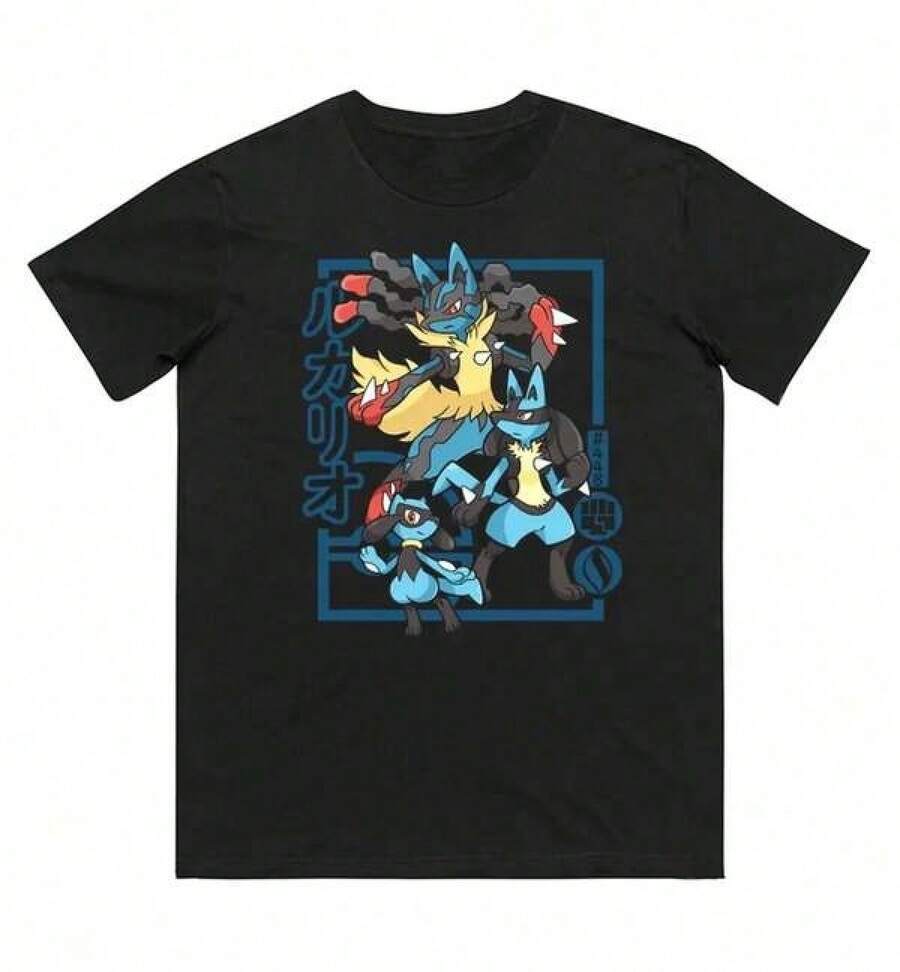 Unisex kortärmad T-shirt, Riolu Evolution-tryckt T-shirt i ren bomull för män och kvinnor, vår/sommar, ny kollektion, mode kortärmad skjorta, , mjuk bomull, vardagskläder, t-shirt bomull, sommar, y2k-stil, , fars dag, 2000-talsstil, sommartoppar, lättviktigt, andningsbart tyg, utomhusnöjen, resor & utflykter, festivalstil, mjuk & lättviktig, sommarsemester, vardagskläder - Svart - Visa 1