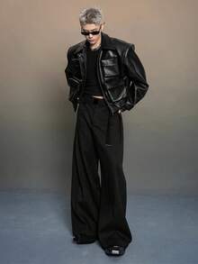Stylish Men's Short Faux Leather Jacket With Ample Pockets. - Black - View 2