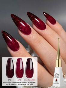Mtssii 10ml Red Glitter Thermal Gel Nail Polish, Temperature Color Changing Dark Red Sparkly Soak Off UV/LED Nail Varnish, Long Lasting Shiny Nail Art For Halloween & Daily Use - Multicolor - View 5