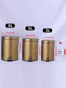 1pc Gold Stainless Steel Trash Can, Foot Pedal, Round, Quiet Lid, Fingerprint-Resistant, Vintage Style Suitable For Bathroom, Kitchen, Office - Multicolor - View 6