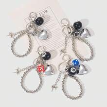 1pc Unisex Retro Chic Black Keychain, Y2K Baddie Dice, Star, Heart Beaded Pendant, Creative Personalized Bag/Key Chain Accessory - Multicolor - View 2