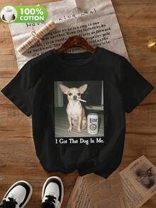 Women's Everyday Chihuahua Dog Fun Text Print Round Neck Short Sleeve Casual Spring Summer Autumn Women's T-Shirt - Black - View 2