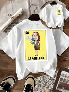 GiftFigura colorida que muestra a una mujer elegante con megáfono simbolizando fuerza voz y empoderamiento femenino moderno divertida y audaz Camiseta mujer doble cara estampadaSoft - Blanco - Ver 7