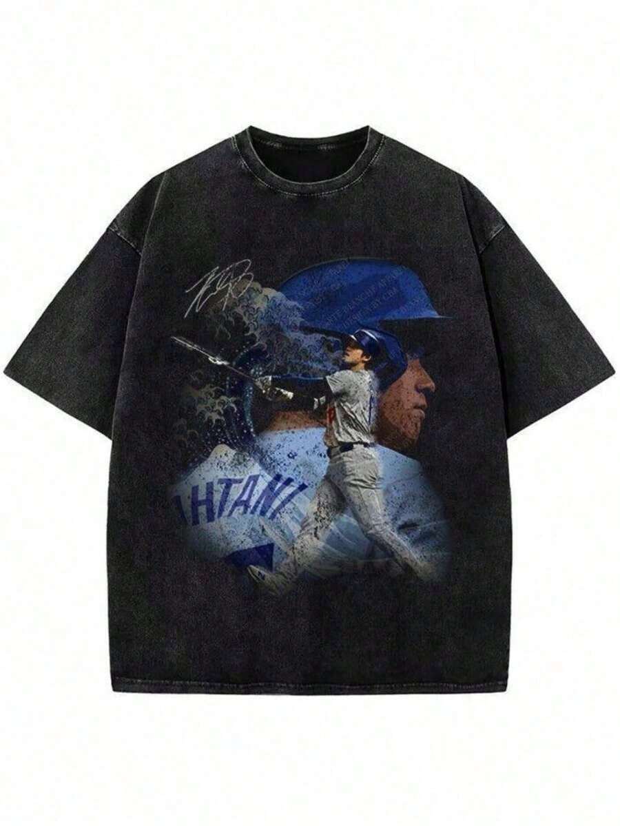 Camiseta de manga corta 0htani con diseño gráfico personalizado de las Ondas Japonesas y los Dodgers de Los Ángeles, unisex, de algodón, para hombres y mujeres, regalo, 100% algodón. - Negro 4 - Ver 1