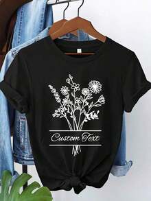 1 camiseta de flores silvestres - Camiseta estampada personalizada, regalo para amantes de las flores, camiseta para mejor amigo, diseño para amantes de las plantas, ropa para entusiastas de la jardinería, camisetas de verano de 180g para mujer, ropa 100% algodón para mujer, camisetas gráficas para mujer. - Negro - Ver 6