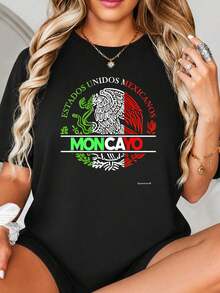 Diseño gráfico de impresión Fl-ag mexicano con texto de águila y Moncayo, esquema de color verde, rojo y blanco, arte patriótico para decoración doméstica y regalos.jpgRegalos personalizados: Camisetas para mujer con estilos modernos, hippies, casuales y minimalistas. Ropa masculina personalizada única, armarios cápsula, ropa básica/urbana para hombre. Regalos ideales para novios, familiares y amigos, adecuados para cumpleaños, vacaciones, colegio/competiciones, deportes/escalada, etc., también adecuados para la moda de otoño y actividades urbanas. Verano negro. - Negro - Ver 2