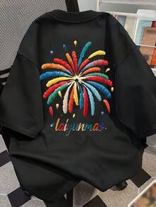 Camiseta manga corta cuello redondo 100% algodón, estampado trendy, tejido ligero y ventilado, estilo moda casual, apta para vida diaria, salidas informales y citas en primavera, verano y otoño - Negro - Ver 6