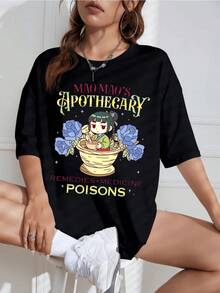 Camiseta Unisex con Estampado de Anime Retro, Cuello Redondo, Manga Corta, Diseño Vintage, Ideal para Fans - Negro - Ver 1