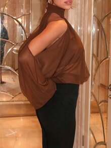 Lightweight Sheer Mesh Long Sleeve Loose Bat Wing Top, Suitable For Summer Parties - Brown - View 5