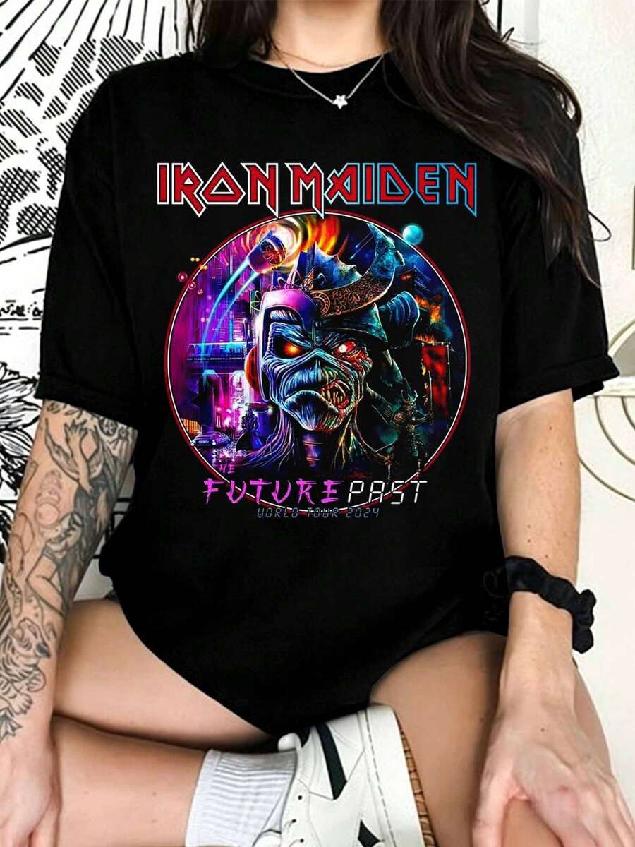 Retro Graphic T-Shirt I-IronS M-Maidens The Future Past 2026 World Tour - Black - View 1