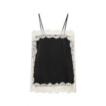 Blusa de satén y encaje blanca, elegante y de moda para mujer, nueva colección de verano DEEKA - Negro - Ver 1