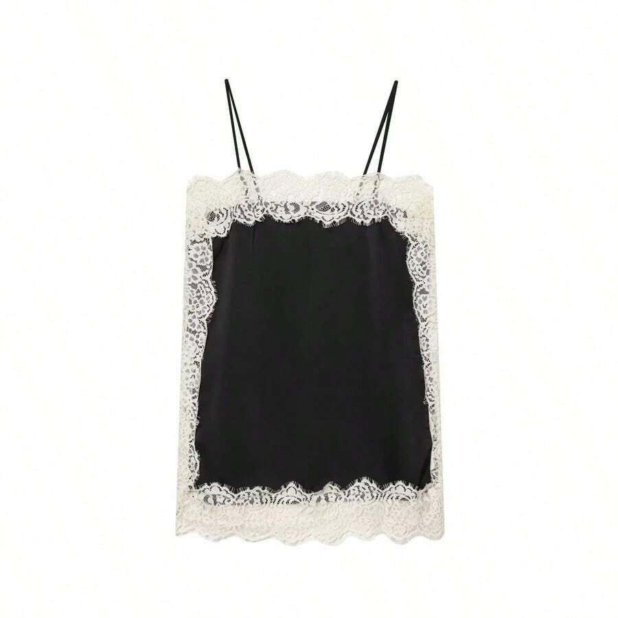 Blusa de satén y encaje blanca, elegante y de moda para mujer, nueva colección de verano DEEKA - Negro - Ver 1