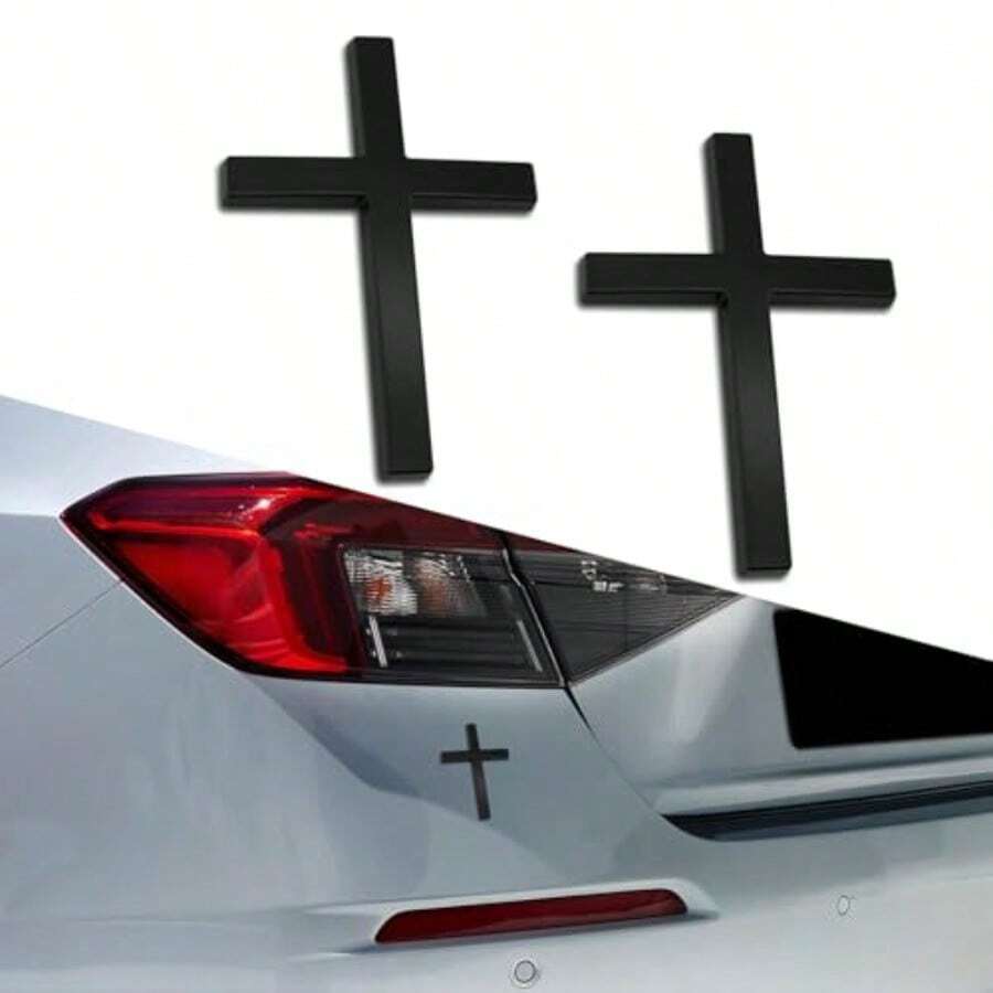 2PCS Metal Cross Decals For Cars, 2.5*1.8 Christian Car Emblem Badge Stickers, 3D Self-Adhesive Cross Emblems In Black, Universal Automotive Accessory For Body, Fender, Tailgate Decoration - 蒙特內哥羅 - 查看 1