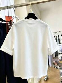 Camiseta de mujer de moda casual con cuello redondo y hombros caídos, camiseta con bordado de cereza, camiseta con bordado de toalla de cereza, camiseta casual y cómoda para exteriores, camiseta para todas las estaciones, camiseta con estampado de frutas - Rojo - Ver 2