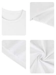 Camiseta de mujer de manga corta con cuello redondo, holgada, casual y versátil.Con estampado moderno, elegante y sofisticado de letras simples, ideal como prenda básica; confeccionada en tela suave con excelente caída ZLAJ - Blanco - Ver 8