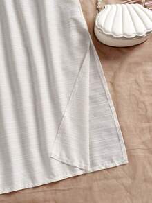 Vestido largo con espalda calada y lazo, cuello drapeado, lazo en la cintura, abertura alta, adecuado para vacaciones, festivales de música, estilo bohemio, vacaciones, citas, té de la tarde - Beis - Ver 3