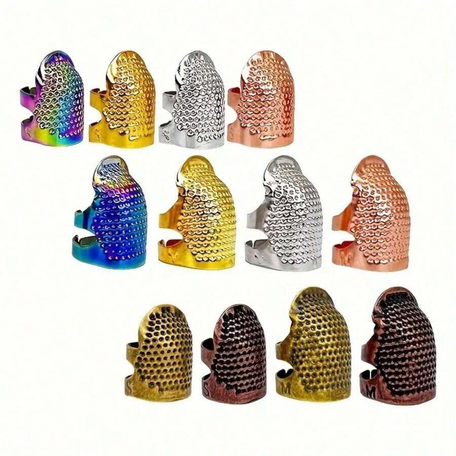 2pcs/Set Colorful Sewing Finger Protectors, With Adjustable Metal Strap, Protect Fingertips During Sewing To Prevent Needle Pricks. Size S Fits Finger Diameter 1.3-1.5cm, Size M Fits Finger Diameter 1.5-1.8cm. - 2pcs/bag - View 1