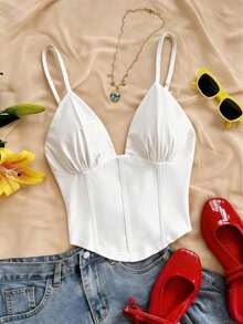 Camiseta sin mangas de punto rojo con escote en V y espalda cruzada, adecuada para citas, estilo bohemio, vacaciones, otoño, ropa de mujer, vintage, días festivos - Blanco 2 - Ver 1
