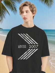 Camiseta Vintage de Gran Tamaño para Mujer, Edición Limitada del 18º Aniversario de 2007 - Con Estampado Gráfico, Corte Holgado Casual, Cuello Redondo, Diseño del Año 2007 para Ropa Casual y Celebración de Aniversario, Para Todas las Temporadas (Estilo Unisex para Hombres y Mujeres) - Negro - Ver 8
