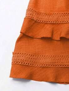 Vestido de verano de unicolor con ribete de encaje para mujer - Naranja - Ver 5