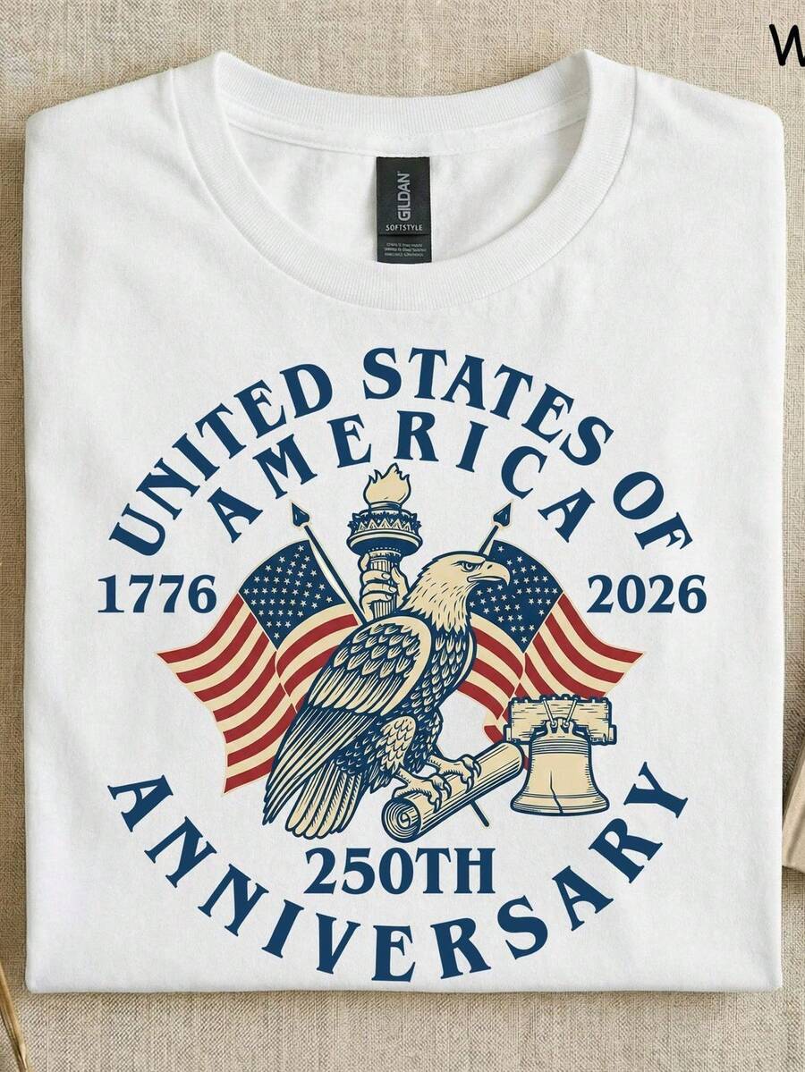 Camiseta del 250 aniversario, camiseta del 4 de julio, camiseta con el águila de Estados Unidos de América 17762026, 250 años de libertad, sudadera patriótica vintage. Camiseta unisex de algodón puro de 220 g, peso ideal para todas las estaciones, adecuada tanto para hombres como para mujeres. Tejido duradero de alta calidad, suave al tacto y de larga duración. Parte superior transpirable. Adecuada para la primavera y el verano de las mujeres, vacaciones, Día de la Madre, Día de la Independencia. - Blanco - Ver 1