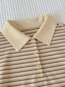 Conjunto de 2 piezas de camiseta de manga corta a rayas y minifalda de moda casual para mujer, primavera/verano 2026.Ropa de mujer de verano, conjunto de playa para el Día de San Valentín, estilo Y2K en color rosa claro - Albaricoque - Ver 5