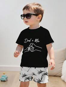 1 pieza de un moderno y sencillo conjunto de camiseta de manga corta y pantalones cortos para padre e hijo, con diseño impreso en 3D, ideal como regalo de ropa para niños. Hecho de tela cómoda, es adecuado para el verano. Este conjunto deportivo casual de 2 piezas es muy adecuado. 180g, 100% algodón. - Colores mezclados - Ver 1