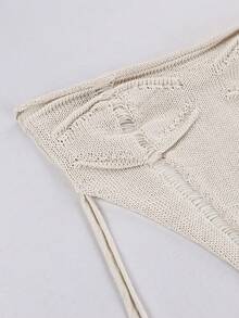 Yuwenier Sequin Sexy Solid Color 2-Piece Set Hollow Out Headscarf Hem Design Knit Tube Top Bodycon Knit Skirt Vacation Spring Summer Knit Set - Apricot - View 10