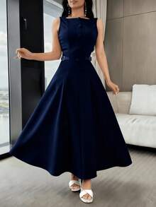 Elegant, Sleeveless, Plain Long Dress For Formal Weddings And Events. - Màu xanh hải quân - Xem 6