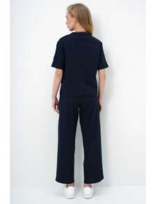 Women's Solid Color Short Sleeve Top And Pants Casual Everyday Set - Royal Blue - View 2