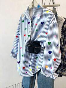 Blusa de mujer, estampado de rayas de fresa, diseño fresco y ligero, camisa estilo Ins, blusas de mujer holgadas de manga larga casual de doble uso, regalo para la mejor amiga y la novia, otoño/invierno, graduación, maestras, vuelta al cole - Multicolor 2 - Ver 1