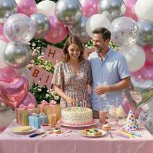 30th Birthday Pink And Silver Birthday Decorations, Pink White Silver Confetti Balloons Happy Birthday Balloon Banner Bobo Balloons Heart Foil Balloons For Birthday Party Decoration Room Decor Wedding Valentines - 30歲生日 - 查看 2