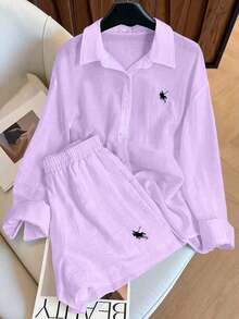 Conjunto informal vintage de 2 piezas, de moda y versátil - Púrpura malva - Ver 1