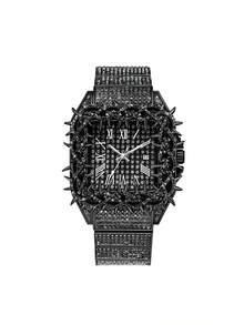 Unique Personalized Dial Thorn Design Inlaid Full Of Stars Green Full Diamond Hip Hop Large Dial Men's Watch - one-size - View 12