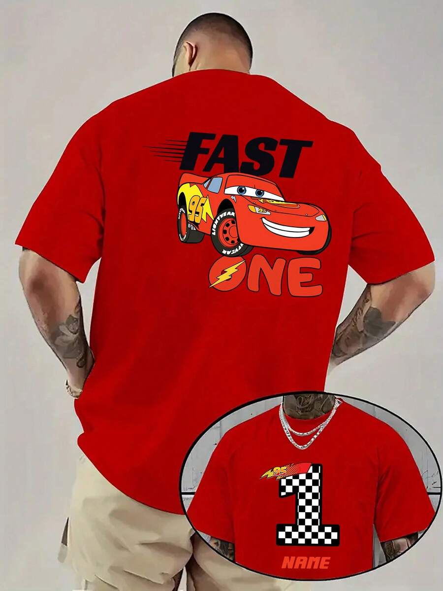 2026  Men'S Short-Sleeve Shirt Featuring A Disney Licensed Collaboration With Lightning Mcqueen From Cars. This High-Quality, Soft, And Comfortable Casual Sports T-Shirt Has A Unique Design, Perfect For Couple Dates, Gatherings - Red - View 1