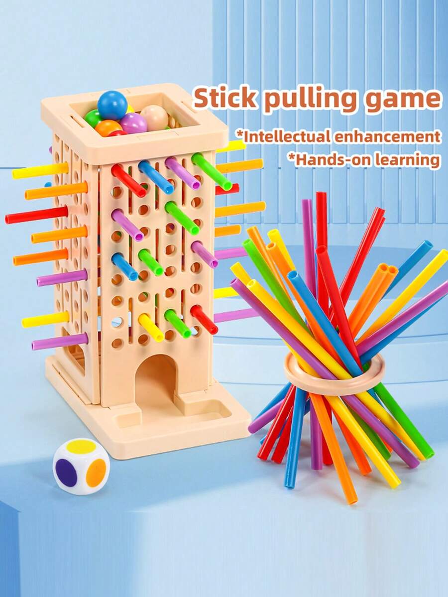 This Toy Is Suitable For Children 3 Years And Older, A Plastic Baseball Table-Style Game That Promotes Color Recognition, Learning To Count With Sticks, And Mastering Balance Skills. It Is A Parent-Child Interactive Toy With Three Functions In One: A Box, 36 Sticks In 6 Colors, A Ring, And A Die. It Is Also A Pizza Tower Toy.