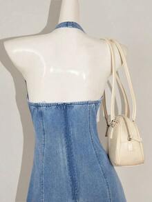 Women's Casual Halter Denim Mini Bodycon Dress, Blue,Summer Outfits For Women,Rave Outfit,Open Back Dress,Gyaru Outfits,Tie Front Dresses,Outfits,Y2k Clothes Women,Country Concert Outfit,Cruise Attire Women,Festival Outfits For Women,Concert Outfit Women,Rave Outfits Festival,Cowgirl Outfits For Women - Lavado ligero 2 - Ver 4