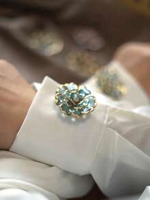 2PCS Blue Flower Enamel Button Covers, Detachable Clip-On Cuff Buttons, Elegant Floral Shirt Embellishments, No Sew Removable Buttons For Blouse, Women's Fashion Jewelry Accessories - Baby Blue - View 5