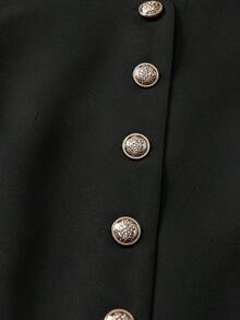 Cárdigan de cuello redondo elegante y casual de estilo vintage para mujer - Negro - Ver 5