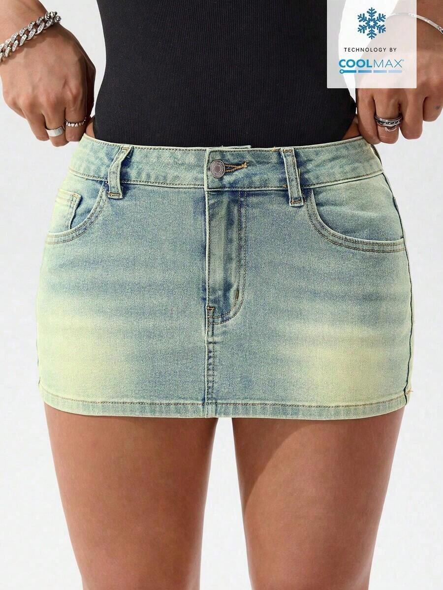 Minifalda vaquera sexy para mujer, de verano - Azul lavado medio 2 - Ver 1