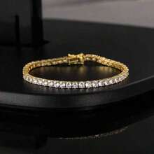 VOLUKA 18K Gold Plated Cubic Zirconia Tennis Bracelet, 3mm Cubic Zirconia Pendant Bracelet, Unisex AIV8 - Gold - View 3