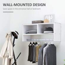 Wall Mounted Coat Hanger Hooks Rack Stand Hallway Coat Rack Rail & Storage Shelf Hanging Coat Organizer (White) - 1 - View 4