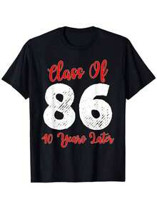 Unisex Crew Neck T-Shirt, 1986 40th Anniversary High School Graduation T-Shirt, Graphic Print T-Shirt, Funny Men's T-Shirt, Unisex Size L, Short Sleeve Printed T-Shirt For Summer 2026, Lightweight And Comfortable Fabric, Suitable For All Seasons, Men's T-Shirts, Men's T-Shirt, T-Shirts. - 黑色 - 查看 1