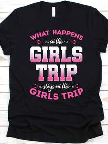 Elegante Camiseta Negra para Uso Diario - Top Top Picklocalgirls' Getaway - Estampado de viaje femenino en rosa llamativo, mangas cortas, cuello redondo, tela casual y transpirable - Perfecta para escapadas de fin de semana y viajes por carretera para mujeres, disponible en NeChic Fashion Tee. - Negro - Ver 7