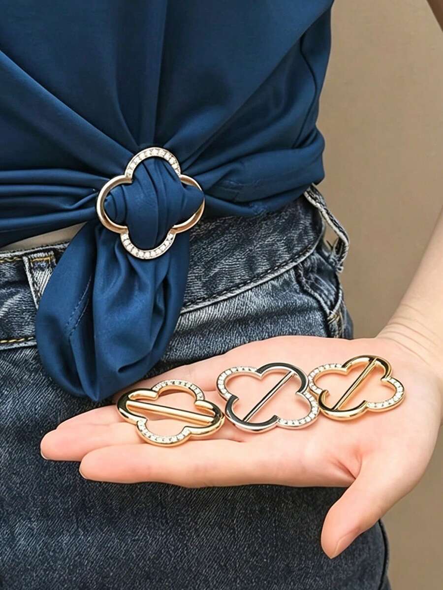 Clip de trébol de 4 hojas/Fijador del dobladillo de la camiseta/Artículo esencial de viaje/Clip para anudar pañuelos/Accesorio/Clip para pañuelo de cabeza - Ideal para decorar camisas, vestidos, pañuelos de cabeza, bufandas y chales. Multifuncional y práctico, puede fijar la posición de la ropa y ajustar el ajuste sin coser ni alterar. Un accesorio ideal para damas de moda. - multicolor - Ver 1