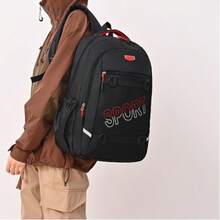 Mochila con estampado de letras negras, bolsa de gran capacidad y resistente con múltiples bolsillos, mochila casual para estudiantes, viajes y deportes con compartimento para portátil - Multicolor - Ver 8