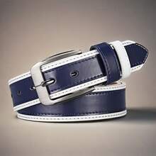 2-Color Casual Unisex White Faux Leather Belt With Rectangular Buckle, Suitable For Jeans, Ideal Gift - Multicolor - View 9