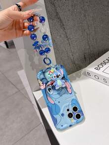 Disney Has Authorized, Phone Case - Chain Set, The Stitch Lilo & Stitch 3D Phone Case Plus A Silicone 3D Stitch Bracelet With Metallic Ring Removable Bracelet, Stitch And Angel Pattern, Compatible With Iphone17/16/15/14/13/12/11/XS/XR/X Plus Pro Max, A Stylish Cartoon Phone Case, The Perfect Gift Choice, Phone Protection, Durable Phone Cover, Great Gift For Friends And Family. - White - View 3